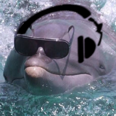cool dolphin with headphones on. he's listening to the song in the top right.